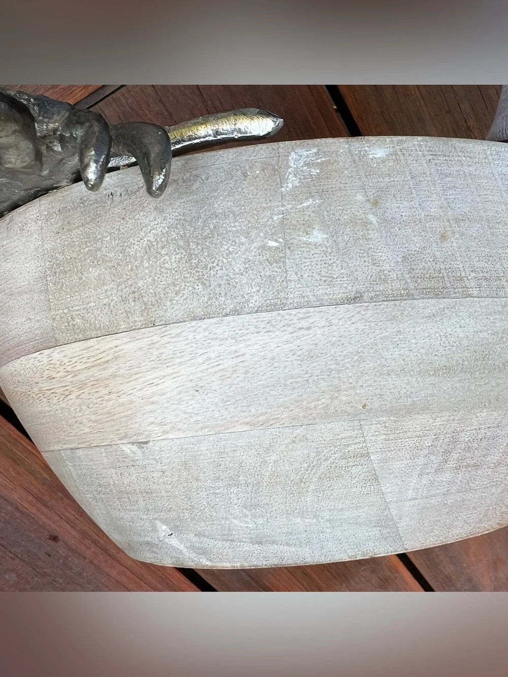 Pier 1 Imports Retired Coastal Theme Wooden Serving Bowl with Metal Crab Handles